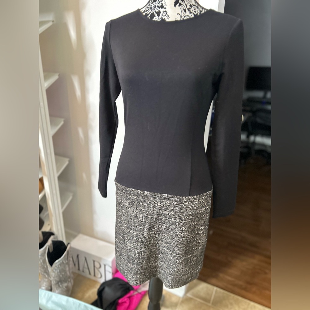 Chic Long Sleeve Black and Gray Dress